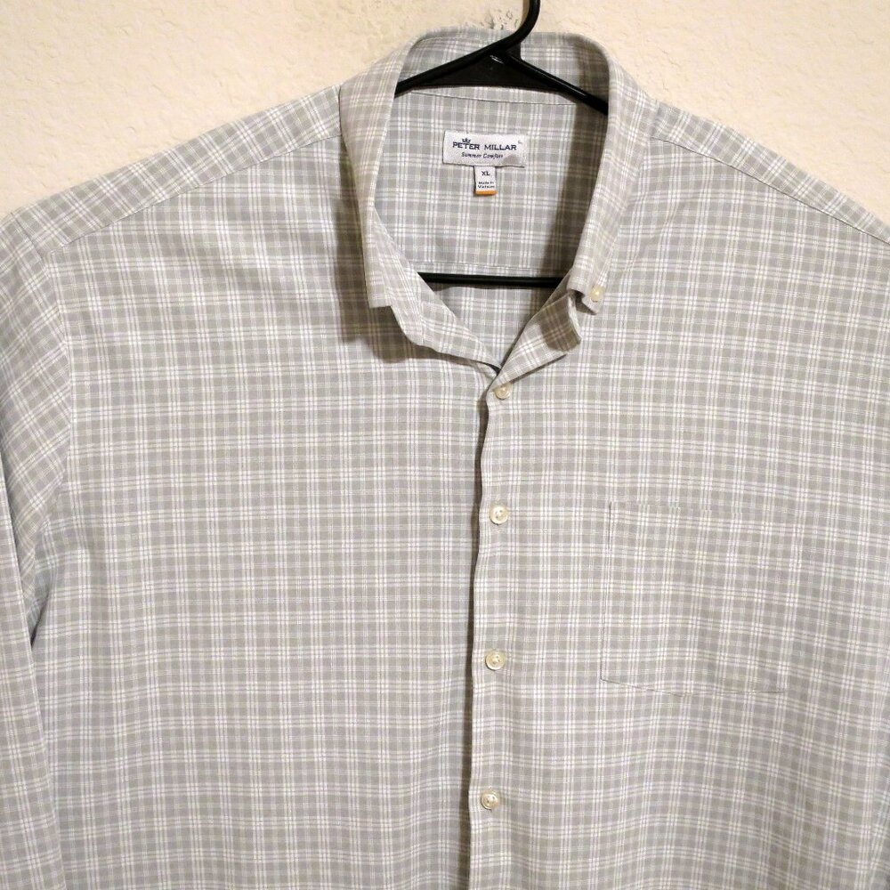 Peter Millar Shirt Mens XL Summer Comfort Long Sleeve Button Gray White Striped